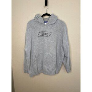 Vintage Reebok Grey Mens Pullover Logo Hoodie XL Comfortable Cotton Blend Casual